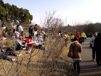 更衣室もなく周辺の茂みで着替えるランナーたち